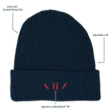 Load image into Gallery viewer, Navy Hemp Ribbed Beanie