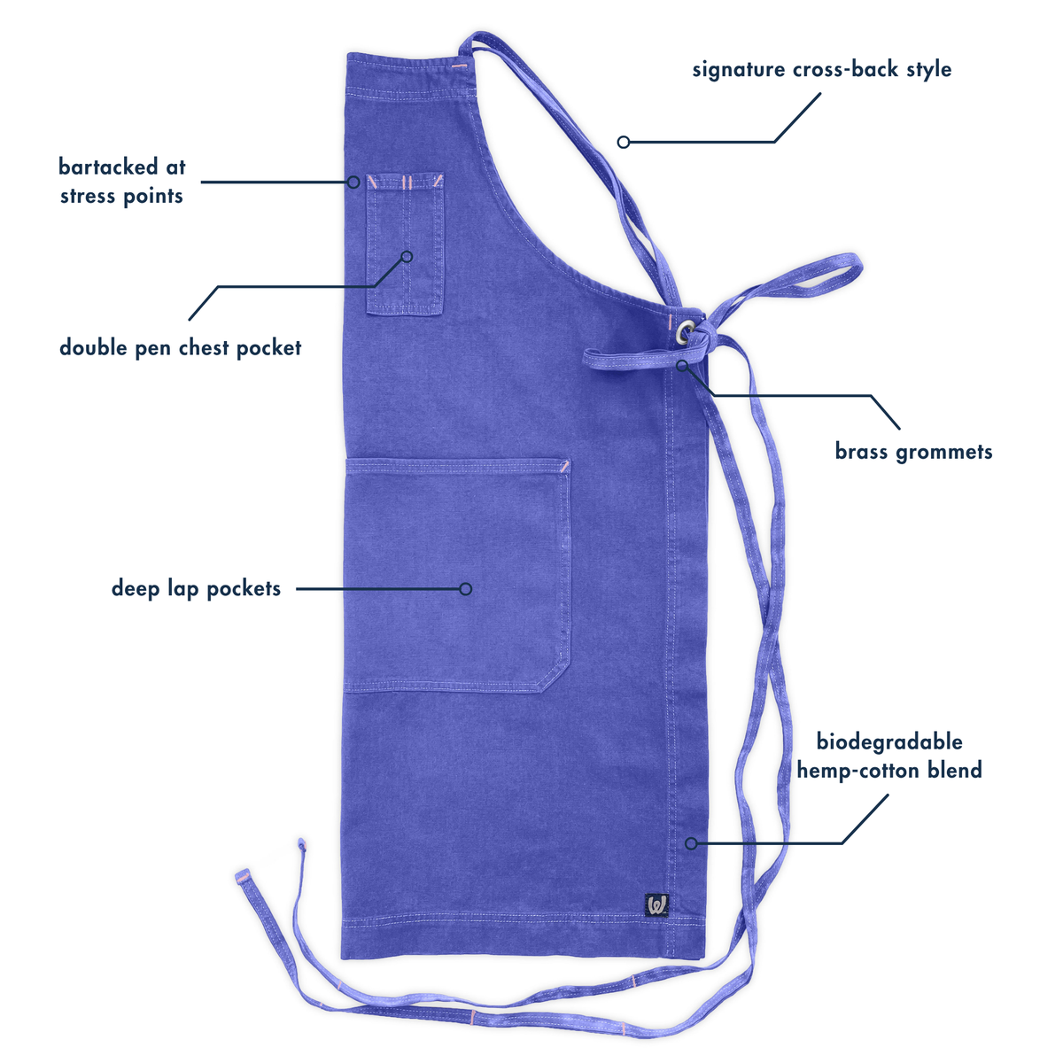 French Indigo Full Cross-Back Apron – White Bark Workwear