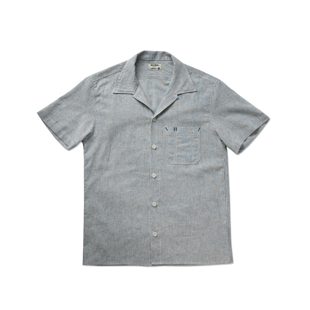 L'Ouvrier, Short-Sleeve Work Shirt - Blue Stripe