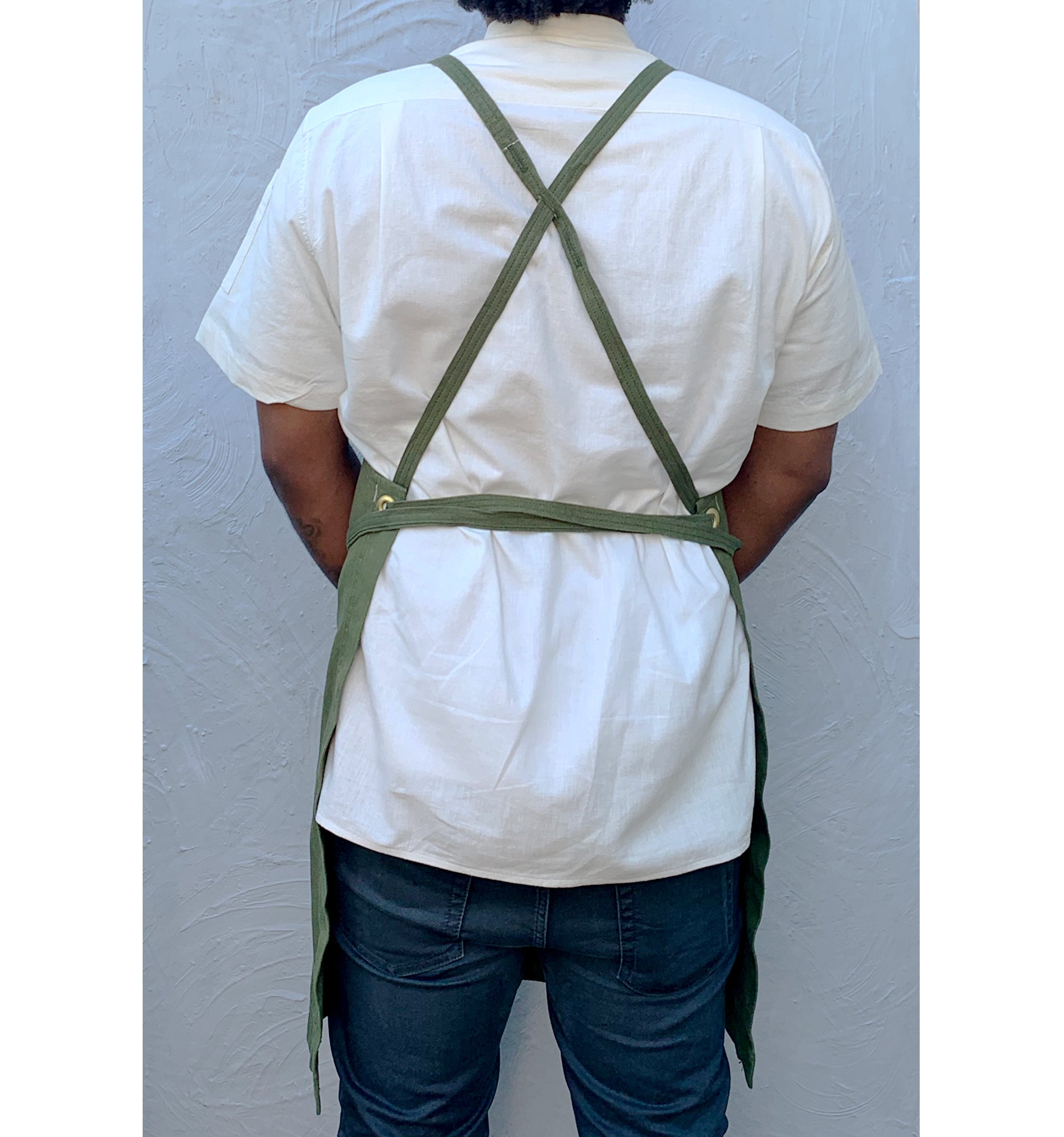 White Bark Workwear Full Cross-Back Apron - Green/Natural Stripe