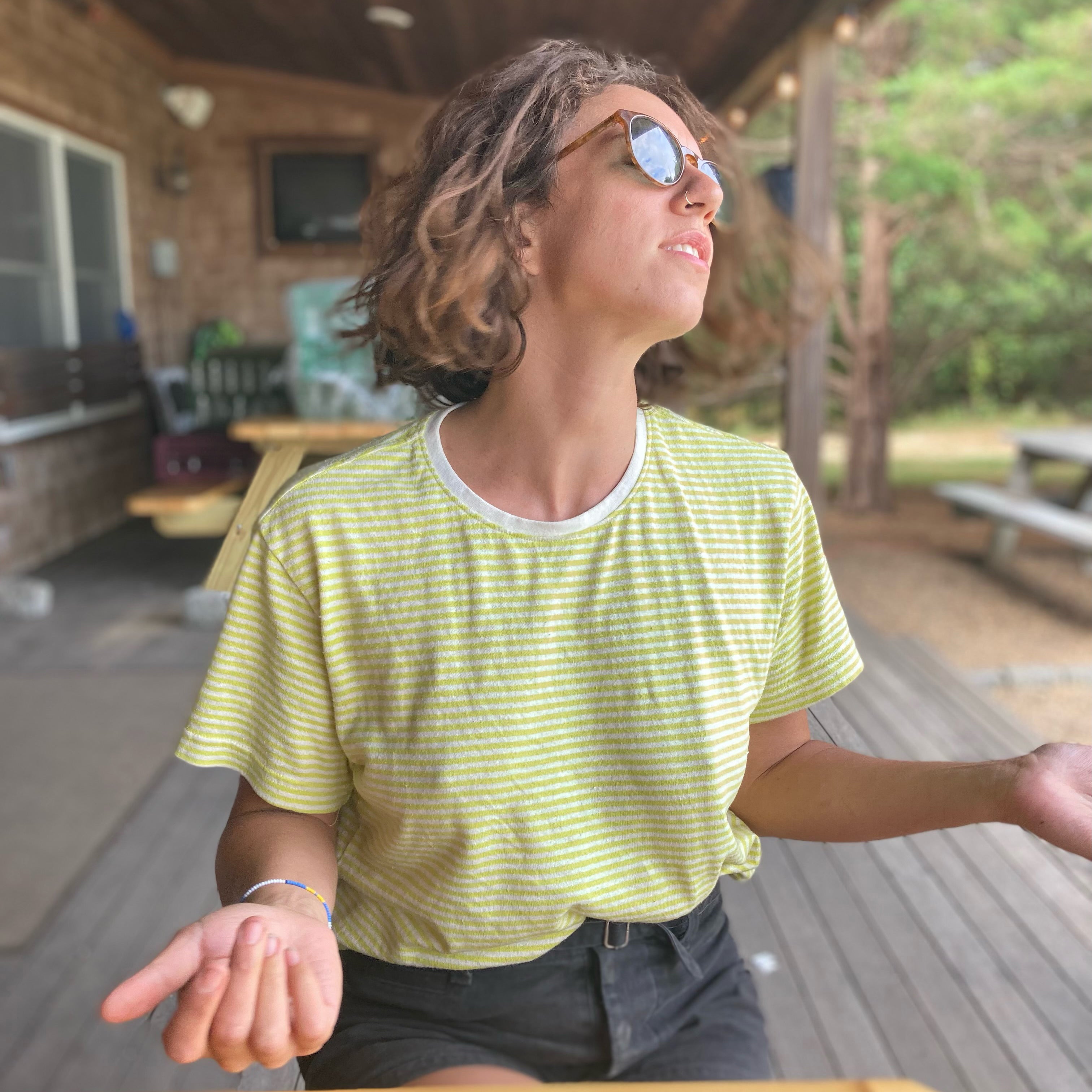 Chartreuse Stripe Tee – White Bark Workwear