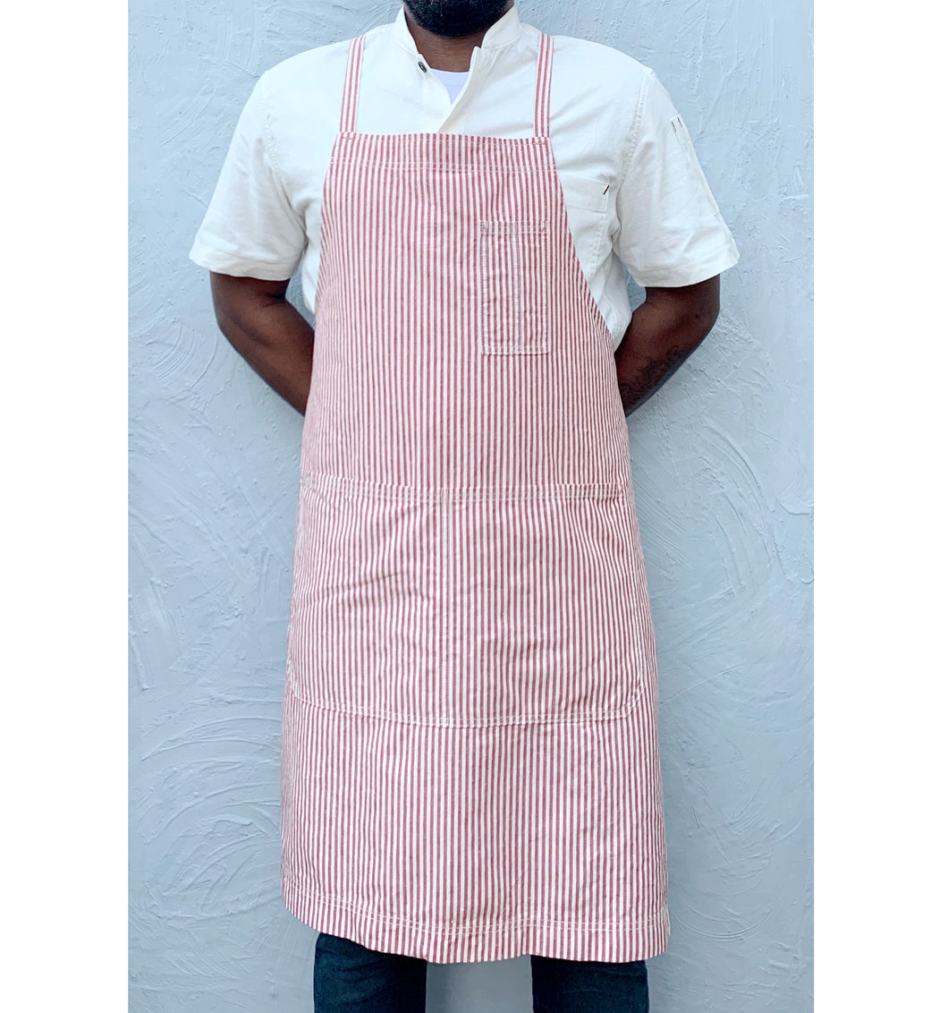 Red / Natural Striped Full Cross-Back Apron